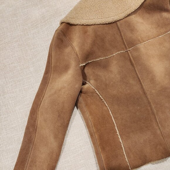 GAP Tan Leather Vintage Jacket - Aviator Bomber Pilot Sheepskin Style - Picture 8 of 10